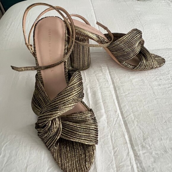 LOEFFLER RANDALL Gold Ruched Ankle Strap with Block Heel - Picture 5 of 9